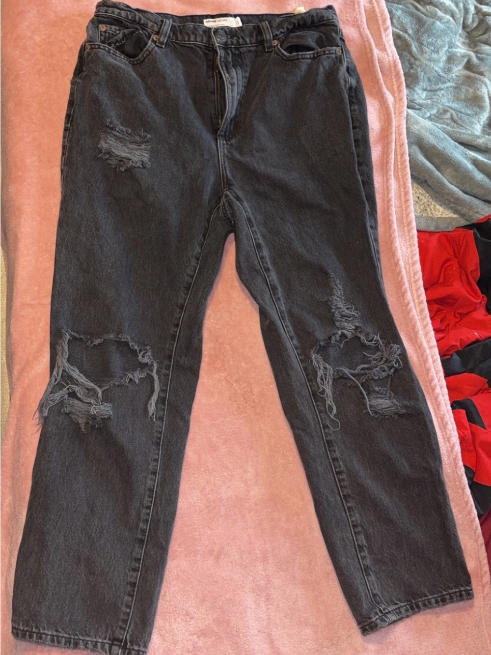 Garage Black Distressed Straight-Leg Jeans